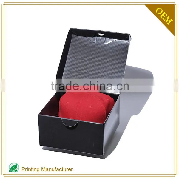 Square Folding Hat Shipping Box Black With Logo Print Custom photo-2