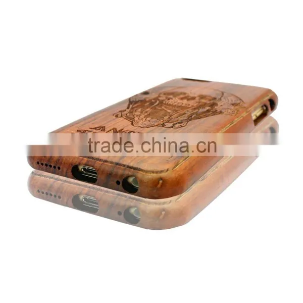 Anit-slip Angry SKULL Engraving WALNUT Wood Phone Protected Case for Iphone 6 in Two Parts photo-4