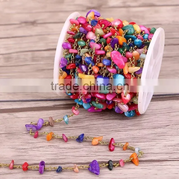 Mix Stone Multi Color Wire Wrapped Beaded Rosary Chain Faceted Chip Gem Stone Beads Jewelry Chain for Necklace Making photo-2