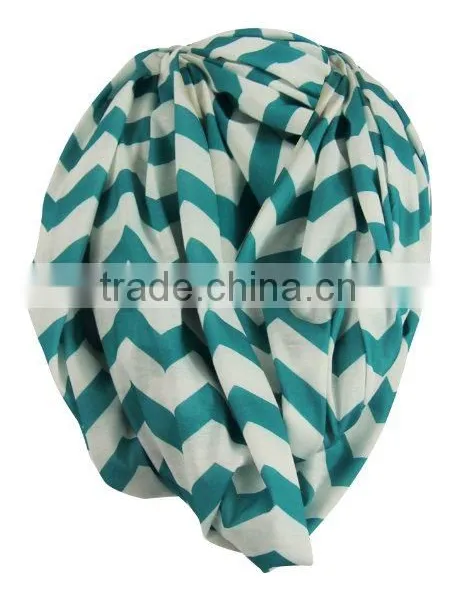Cotton Spandex Knit White Ground Teal/White Chevron Infinity Breastfeeding Scarf photo-3