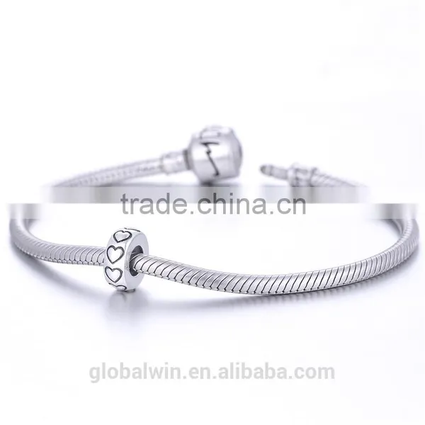 Wholesale Silver Curved Tube Beads Simple Heart Pattern Thai Silver Beads Pure 925 Charms for Bracelet Making STY008 photo-2