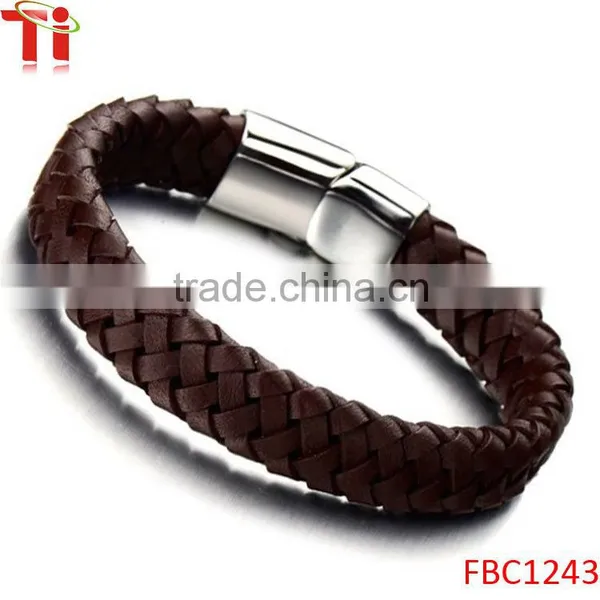 Brown Braided Leather Bracelet for Men Women Genuine Leather Bangle Wristband photo-2