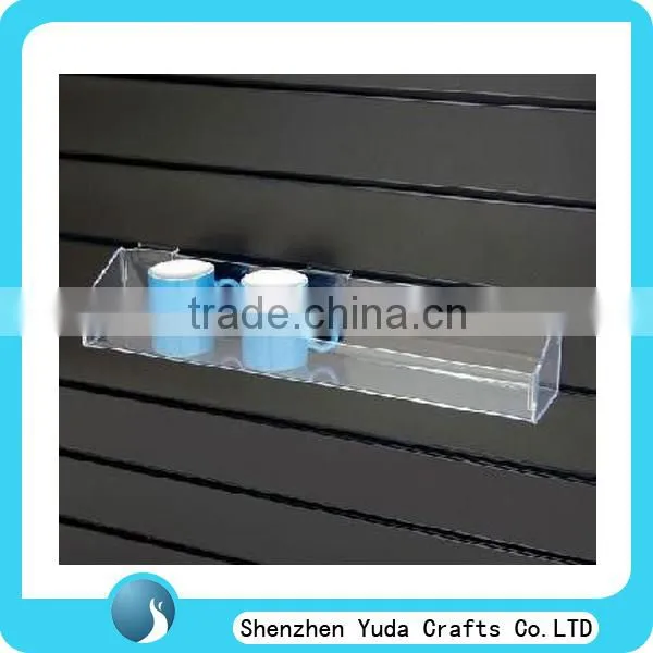 Long Lip Acrylic Water Cup ShelfSlatwall Acrylic Shelf Clear Wall Mounted Plastic Slatwall Display Shelf for Cup