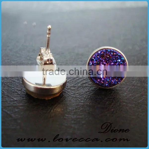 925 Sterling Silver Natural Agate Crystal Birthstone Stud Earrings Druzy Jewelry photo-5