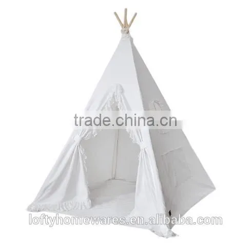 Cotton Canvas Wooden Pole Black Striped Kids Teepee Tent photo-3