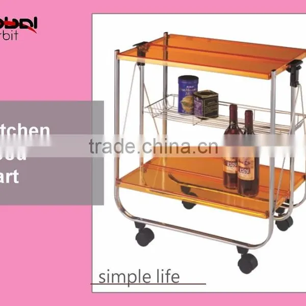 Kitchen Stainless Steel Serving Cart Food Wooden 3 Tier Shelf Rolling Wheels photo-3