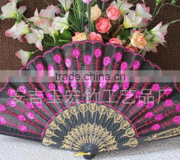 Plastic Lace Hand Fan With Embroidery Peacock Design photo-6