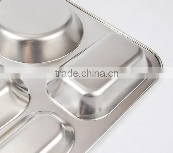 Stainless Steel Canteen Serving Tray /Dinner Fast Food Plate With 4 Compartments photo-3