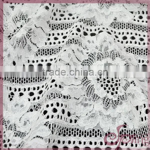 White Flower Design Jacquard Cotton Nylon Warp Knitting Fabric Cotton Lace Fabric for Dress photo-5