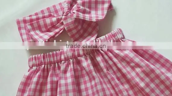 Wholesale Children's Boutique Clothing Girls Palid Skirt Match Headband Cotton Skirts photo-3