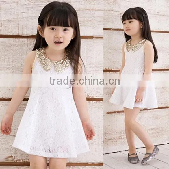 Kids Girls Sleeveless Sequins Collar Lace Vest Princess Sundress SV000883# photo-4