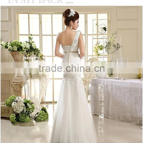 Sexy One Shoulder Long Length Back Open Evening Dress Fishtail Wedding Dress photo-4