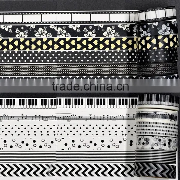 1.5cm*10m White and Black Washi Tape Customized Paper Tape Planner Accessories photo-5