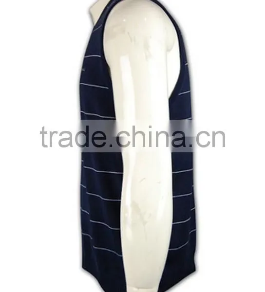 ISO9001/BSCI Manufature Embroidery Navy Blue Sleeveless Striped Sweater Vest photo-6
