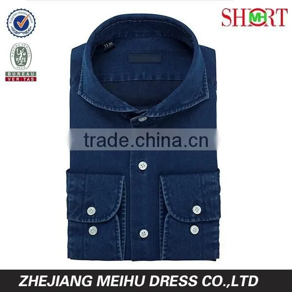 2016 High Quality Men Blue Denim Shirt photo-2