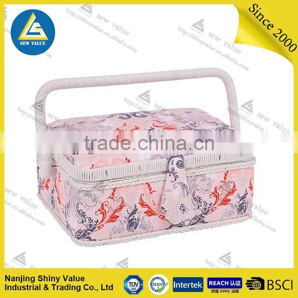 Rural Style Fabric Covered Sewing Basket Made by Hand photo-3