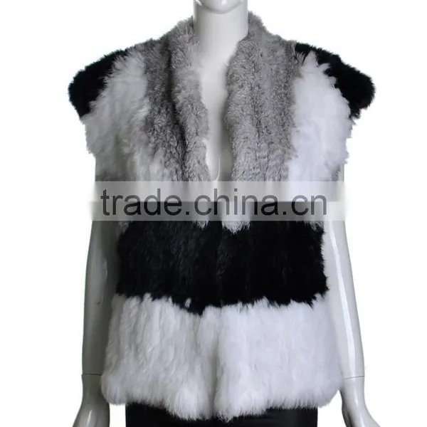 YR230 Colorblock Real Rabbit Hand Knitted Fur Vest NEW Arrival photo-4