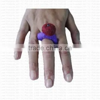 Pure Sheep Wool Soft Wool Felted Flowery Design Finger Ring/ 100% Hand Made Felt Finger Ring photo-2