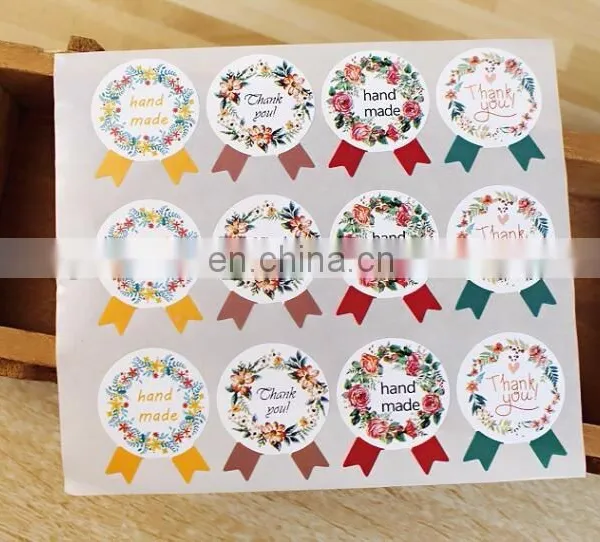 "Hand Made" " Thank You" Flowers Badge Shape Gift Box Label Baking Bag Sealing Sticker Baby Shower Gift Decoration DIY Material photo-2