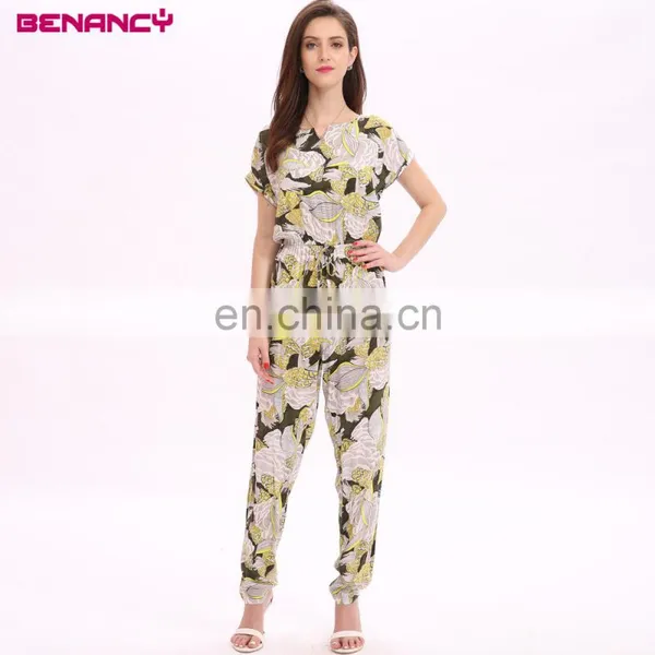 GuangZhou Supplier New High Fashion Boho Styles Leaf Print Viscose Jumpsuit for Elegant Women photo-3