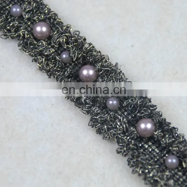 Fashion Black Embroidery Lurex Beaded Pearl Lace Trim Designs photo-4