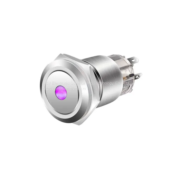 J&V 19MM Flat Head Self-locking Metal Button Switch Power