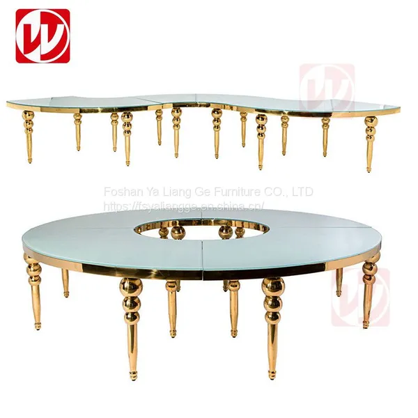 Modern Luxury Stainless Steel Banquet Dining Table Black Glass Party Serpentine Table for Wedding Events photo-5