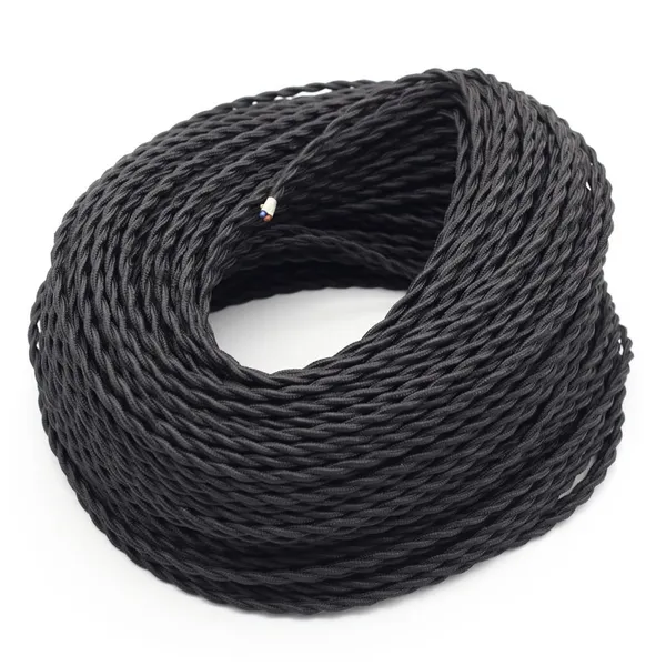 UL CE VDE SAA 2 core 0.75mm 3 core 0.824mm Fabric Wire Cotton Braided Electrical Wire Cable Black Twisted Cable