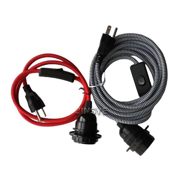 UL Listed 3 Pin Plug In Fabric Covered Textile Wire Cable Power Plug Power Cable E26 Lamp Socket Lamp Cords With On Off Switch