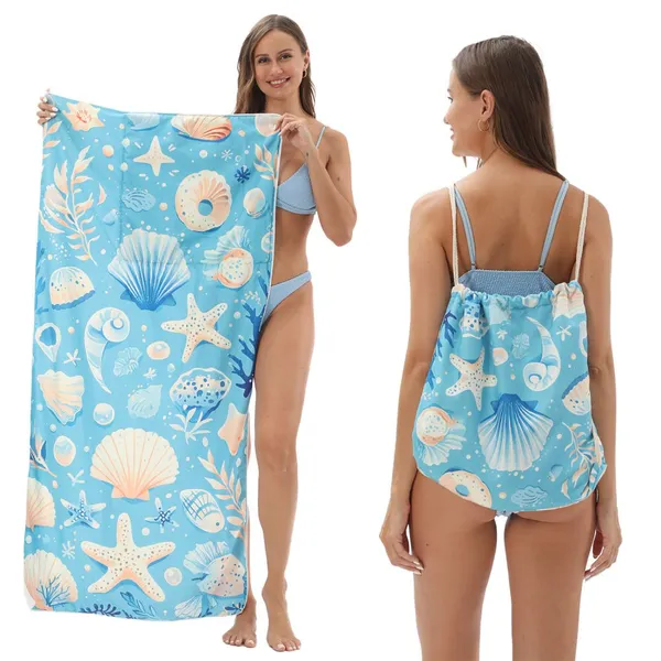 Microfiber Quick-drying Beach Towel All-in-one Bag 2-in-1 Foldable Storage Beach Towel Printed Bath Towel photo-4