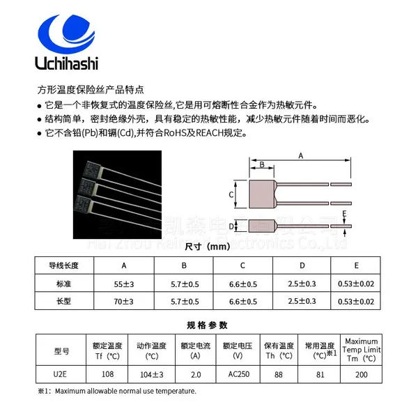 UCHIHASHI Термический предохранитель U2E Термический реле 108°C AC250V 2А