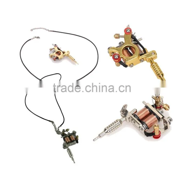 GS100 Fashion Mini Tattoo Machine Pendant Toy With Chain Golden/Silver Zinc Alloy