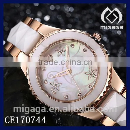 Fashion Cute Flower Dial Face Mother of Pearl Dial Watch Ceramic*mother of Pearl Dial Ceramic Watch