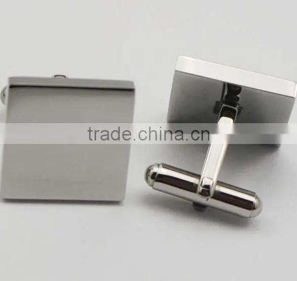 316L Stainless Steel Shiny Silver Classic Mens Square Cuff Button photo-3