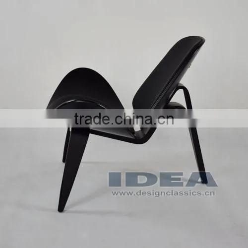 DC6018 Replica Hans Wegner Shell Chair - Black Shell/Black Leather Pad photo-3