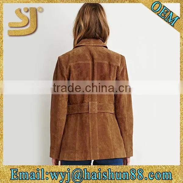 Woman Suede Leather Jacket Brown Color photo-4