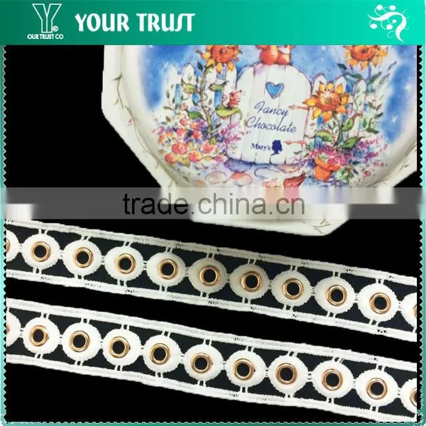 Silver Or Gold 10MM White Polyester Lace Metal Grommet Eyelet Trimming photo-2