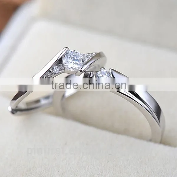 Factory Wholesale S925 Silver AAA cubic zircon Couple rings opening shape fashion gift