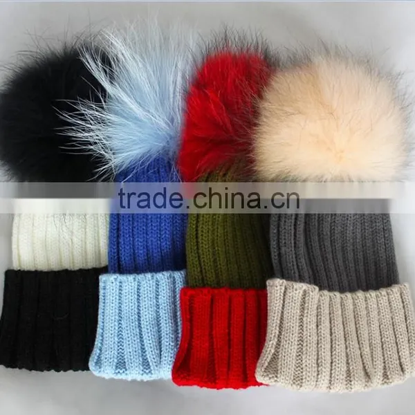 KH31 Wholesale Factory Price Wool Knitted Hat With Fox Fur Pompons photo-2