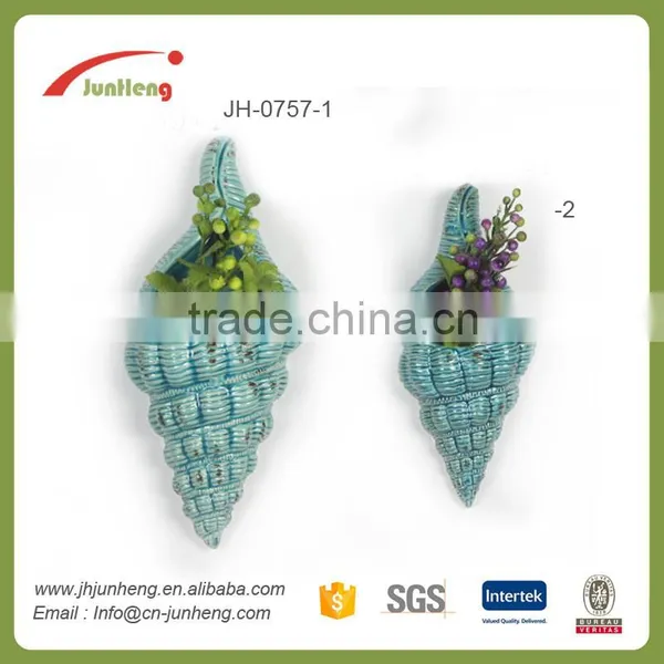 Home & Garden Glazed Blue Conch Decorative Ceramic Mini Terracotta Pots Wholesale for Wall
