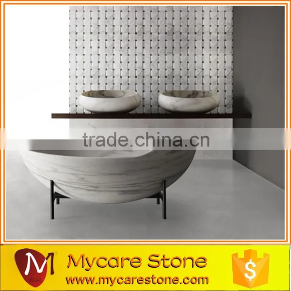 White Marble Natural Bathroom Stone Tub With Faucet photo-4