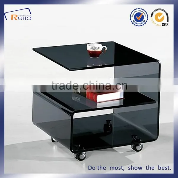 Chinese Factory Tempered Glass Acrylic Coffee Table With Wheels photo-4