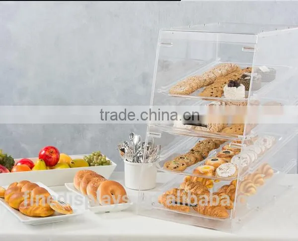 Acrylic Food Display Case for Bakery, (4) Trays, Knock Down Design(FC-B-146)