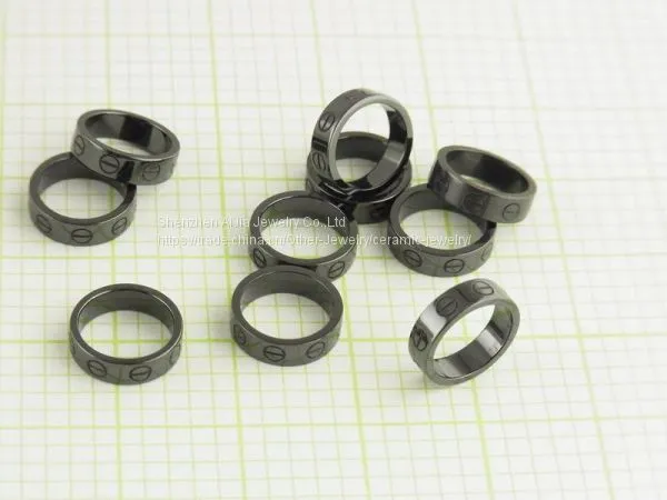 Black Zirconia Ceramic Rings With Letter , Women's Engagement Ring photo-2