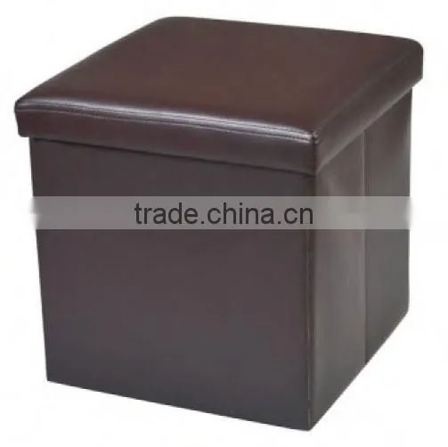 Brown Contemporary Faux Leather Storage Ottoman With Cover photo-2