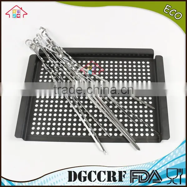 NBRSC 10PCS BBQ Barbecue Stainless Steel Grilling Kebab Lamb Flat Skewers Needle 33CM photo-4