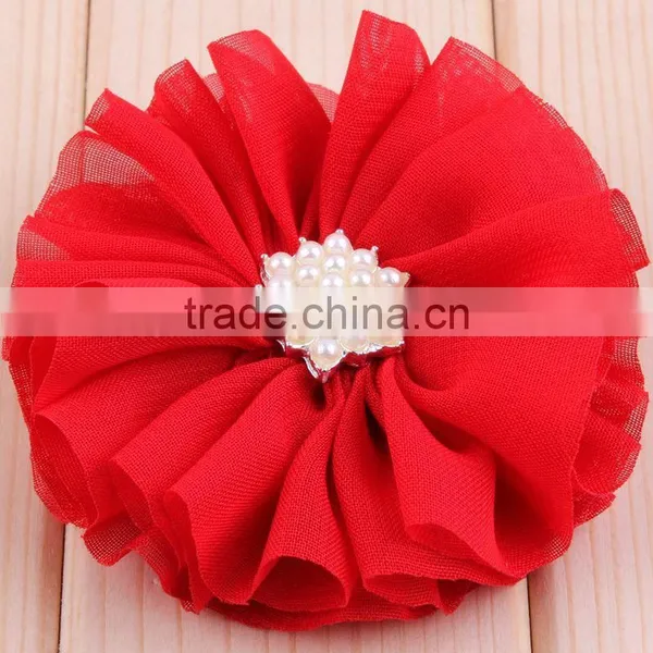 Hot Cutting Chiffon Flower With Pearl Bead Center for Kids Hair Accessories photo-6