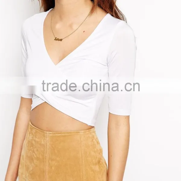Latest Arrival Glamorous Petite Wrap Front Crop Top With Breathable Fabric photo-2