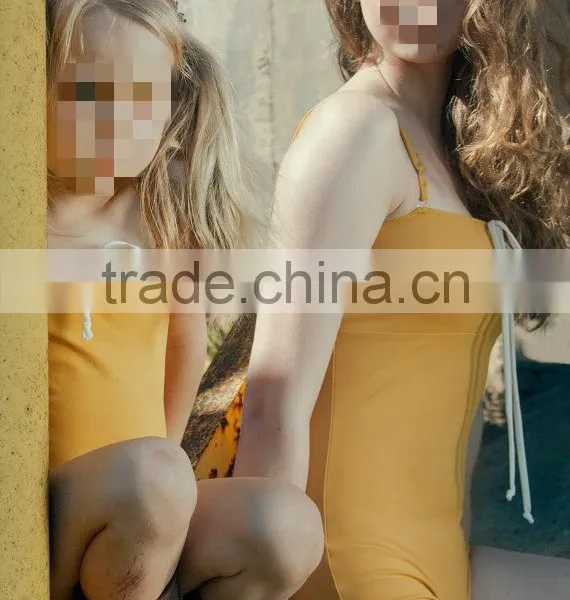 Baby Girl Swimsuit Deep Yellow Retro Style One Piece Swimwear Wholesale photo-4