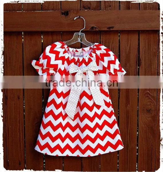 Christmas Clothes Baby Girl Frock Red And White Chevron Dress photo-2